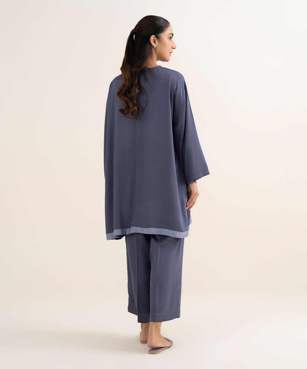 Women's RTW Bedford Solid Drak Grey Drop Shoulder Shirt