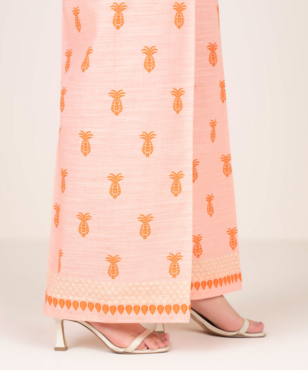 Women's RTW Light Khaddar Printed Orange Straight Pants