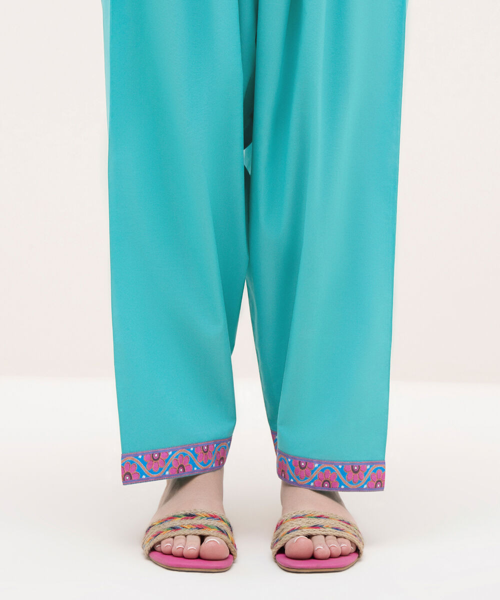 Women's RTW Cambric Teal Solid Shalwar