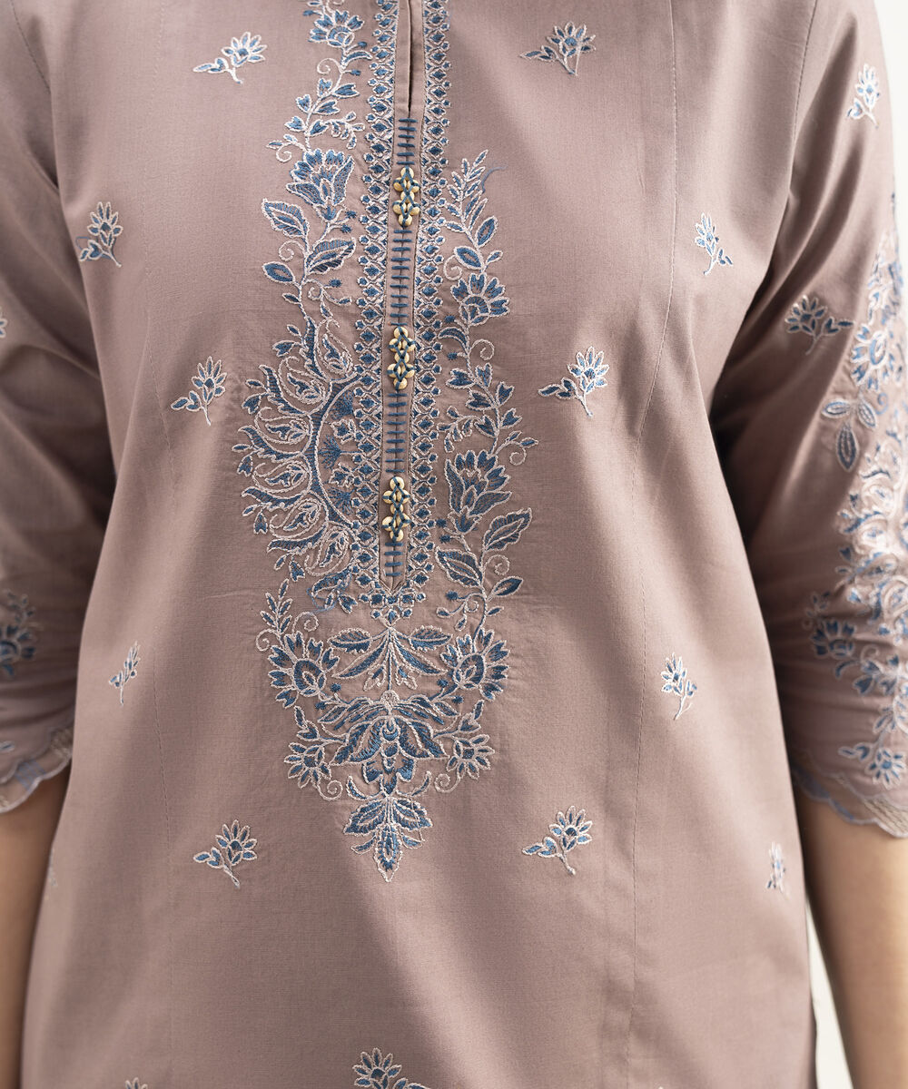 Women's Unstitched Lawn Embroidered Tea Pink  3 Piece Suit