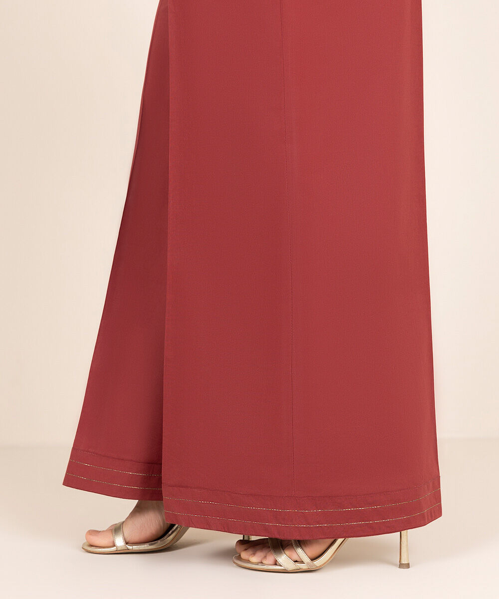 Women's RTW Cambric Red Solid Flared Pants