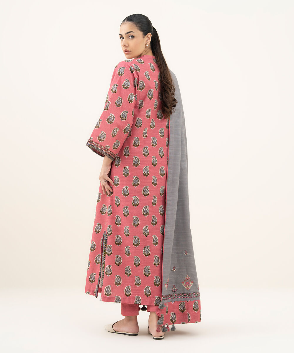 Women's Unstitched Printed Khaddar Pink 3 Piece Suit