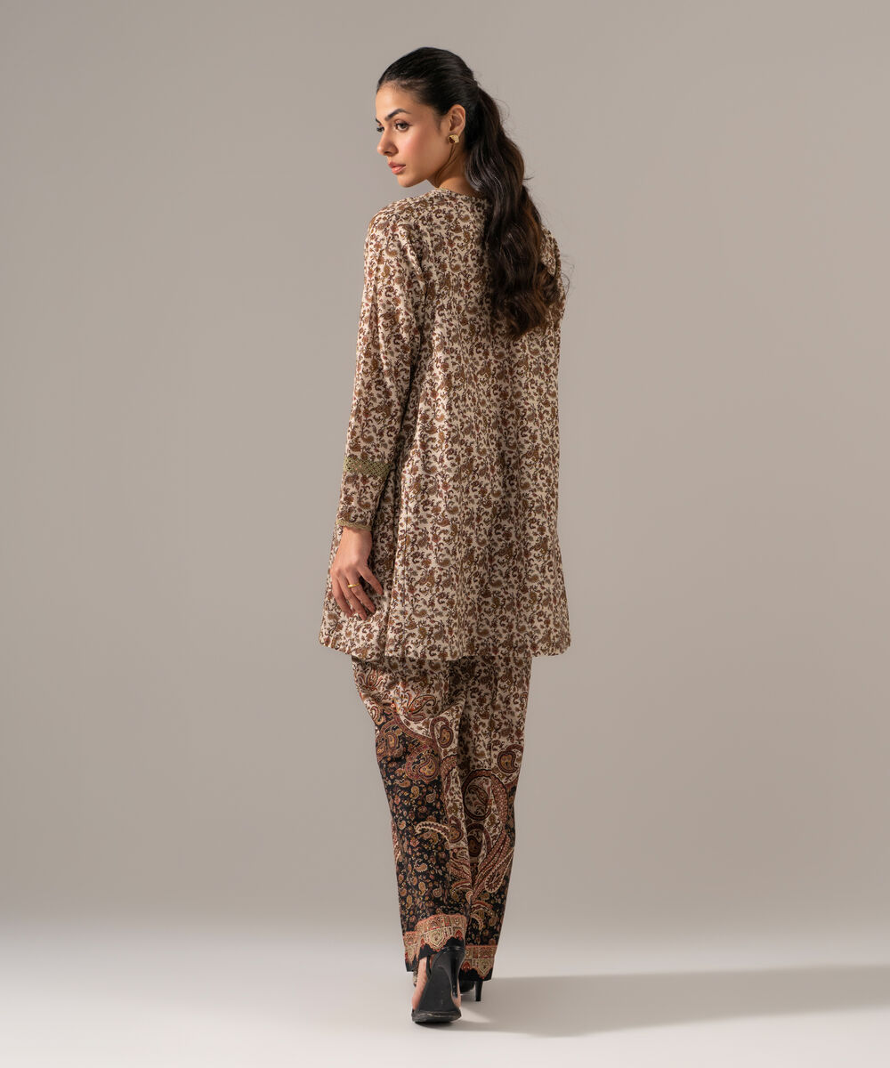 Women's RTW Khaddar Printed Beige 2 Piece Suit
