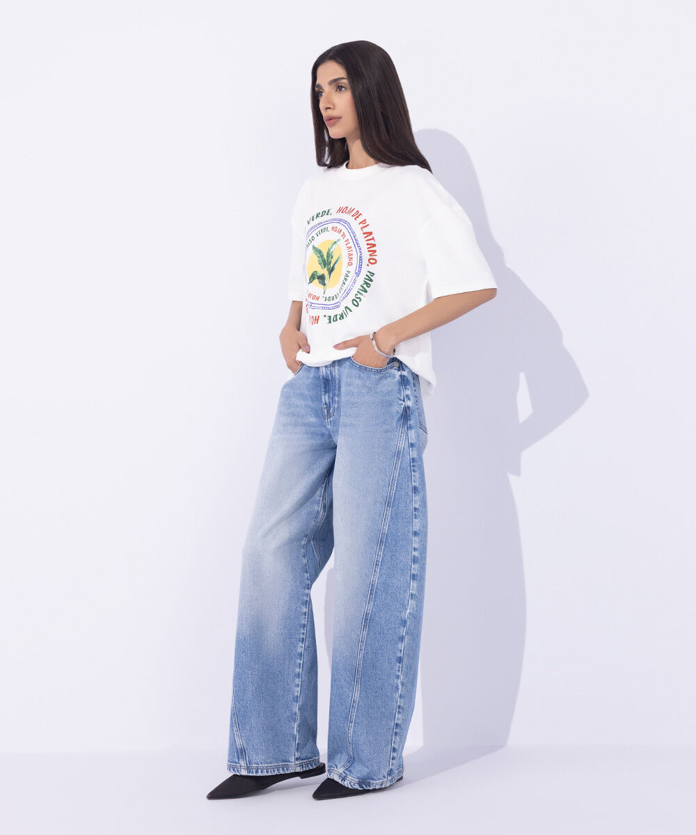 Women's Western Wear White Loose Fit Graphic T-Shirt