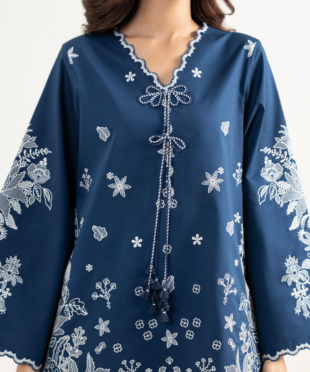 Women's Unstitched Textured Lawn Embroidered Blue 3 Piece Suit