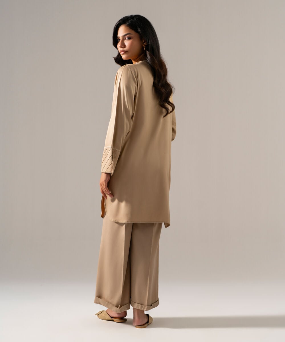 Women's RTW Bedford Solid Beige 2 Piece Suit