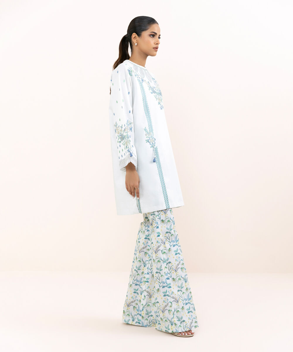 Women's Unstitched Lawn Embroidered Grey Two Piece Suit