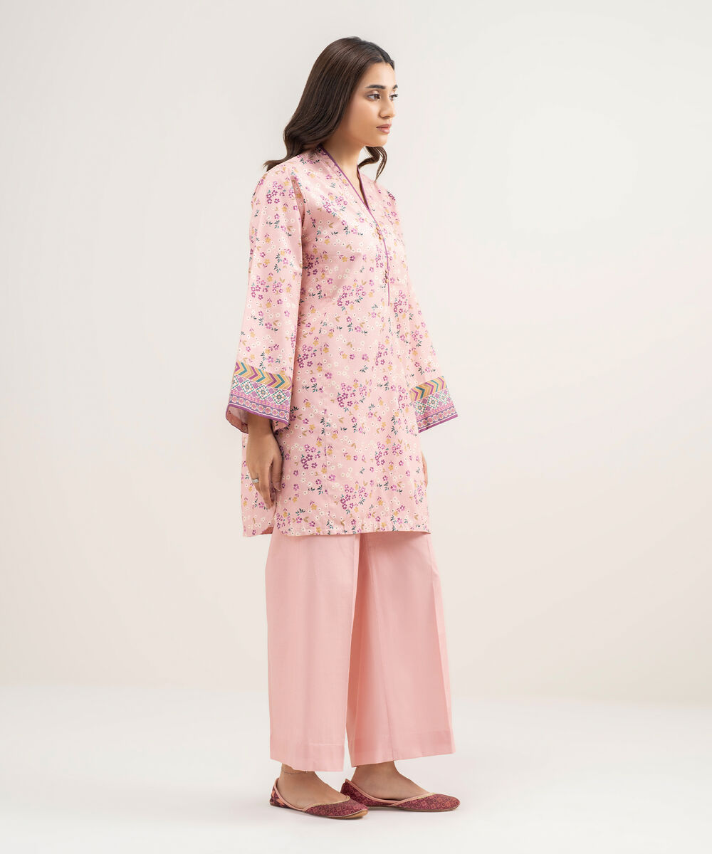 Women's Unstitched Lawn Printed Pink 2 Piece Suit