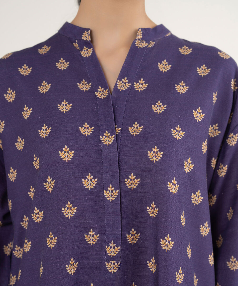 Women's Unstitched Printed Khaddar Purple 3 Piece Suit