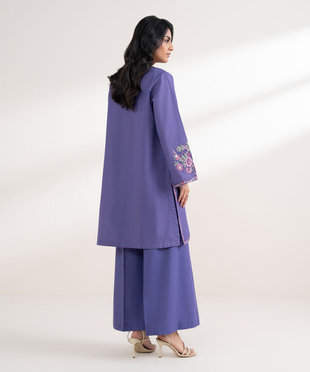 Women's RTW Light Khaddar Embroidered Purple Straight Shirt
