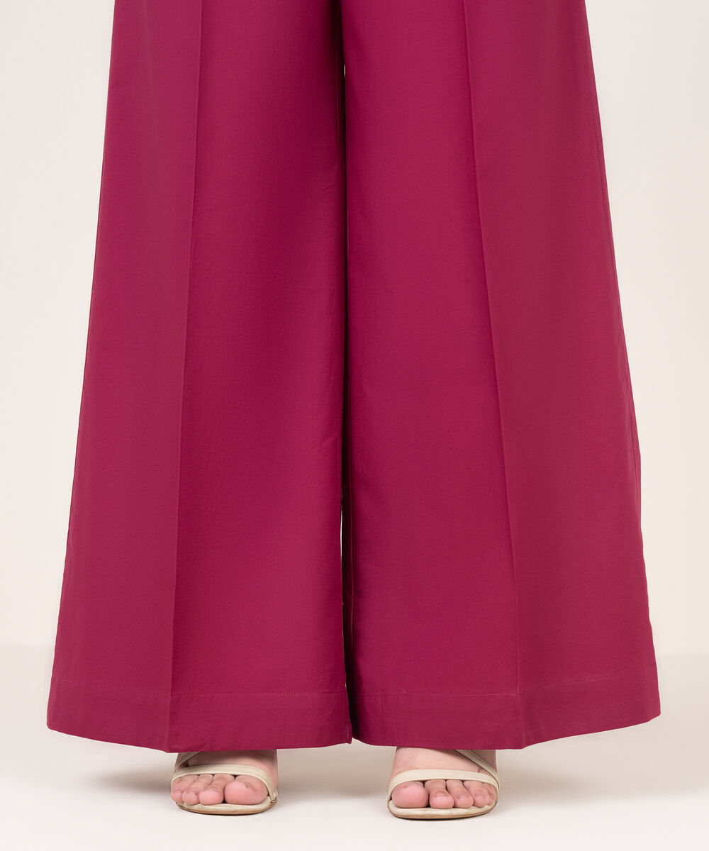 Women's RTW Cotton Solid Magenta Flared Pants