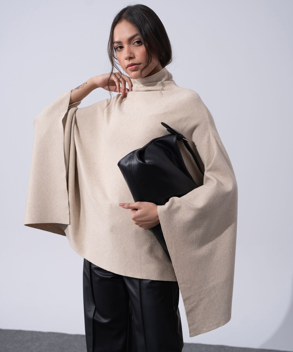 Women's Western Wear Beige Cape Knit Jumper