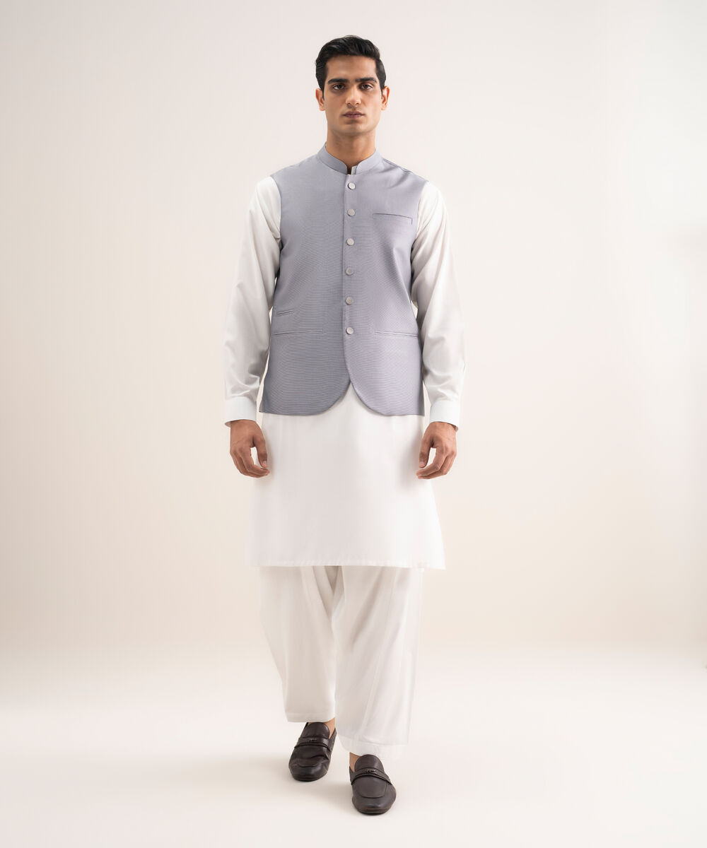 Men'S Stitched Grey Premium Suiting Waistcoat