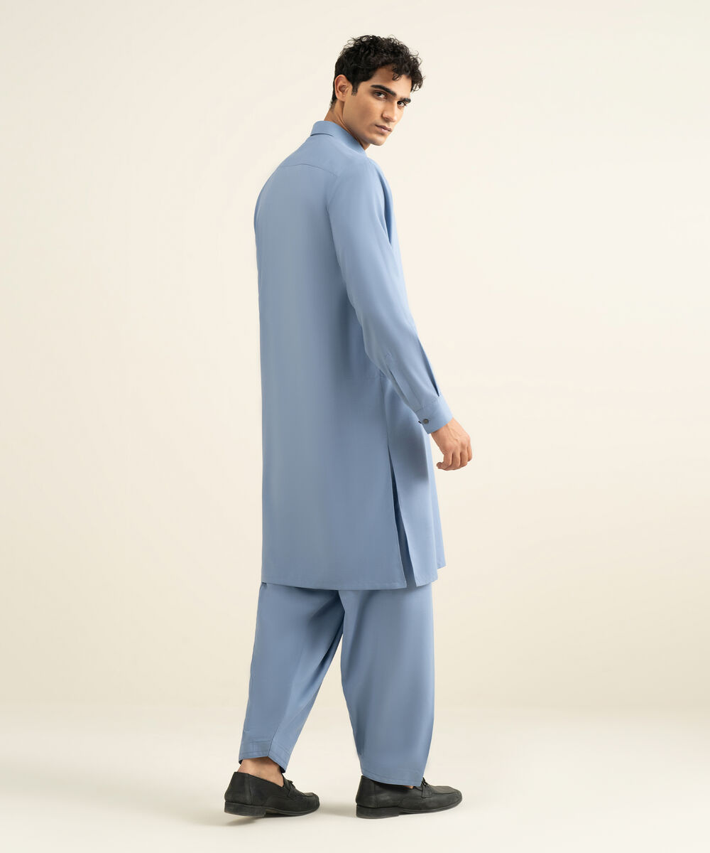 Men's Stitched Blended Linen Blue Suit