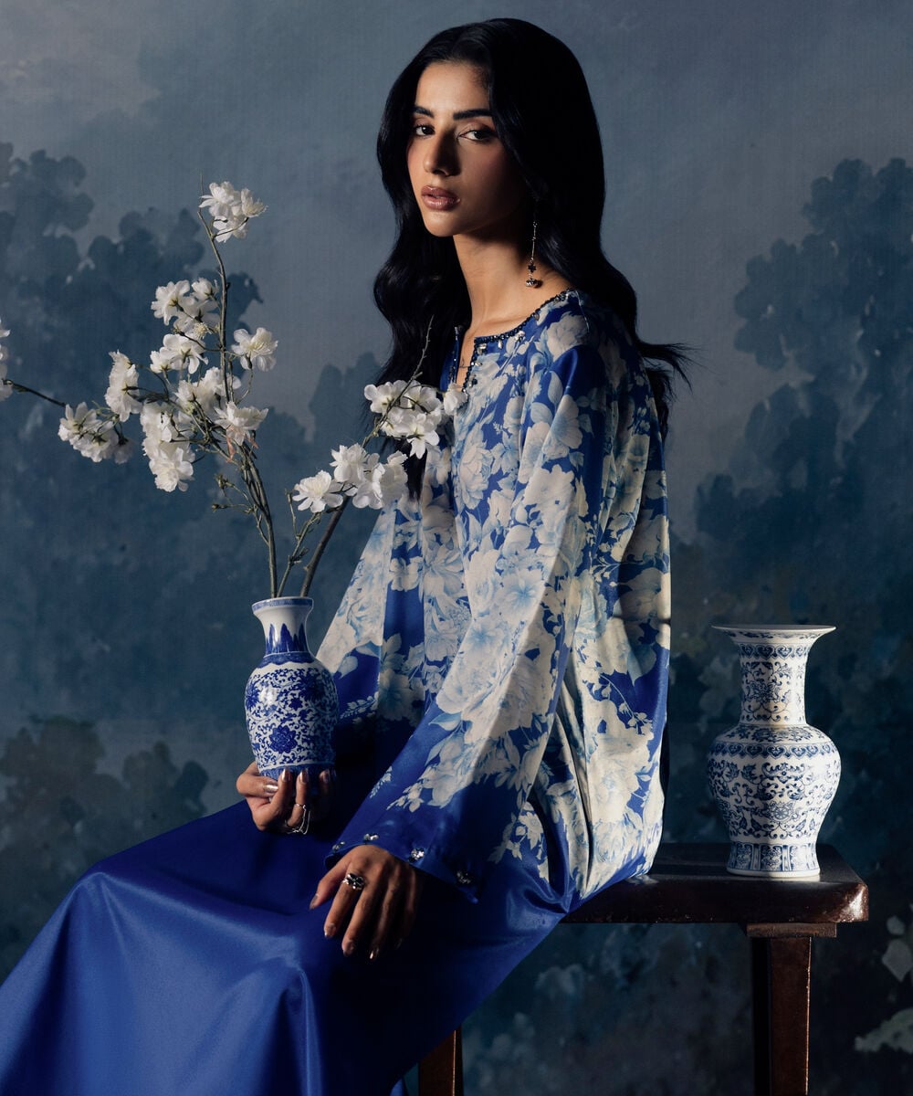 Women's RTW Printed Blue Blended Grip 2 Piece Suit