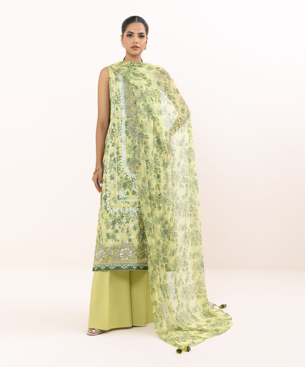 Women's Unstitched Cotton Viscose Printed Three Piece Suit