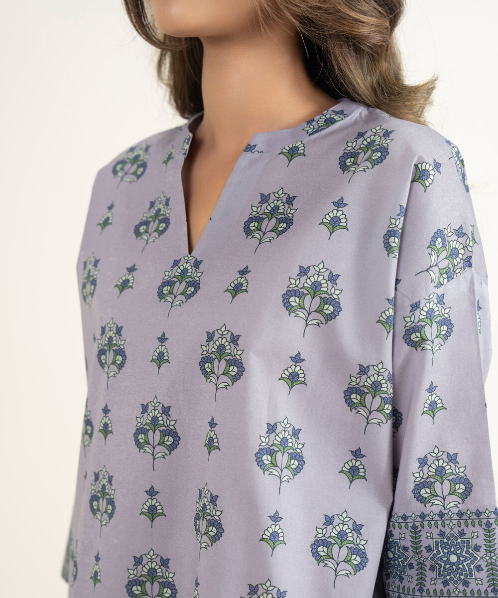 Women's Unstitched Lawn Printed Purple 3 Piece Suit