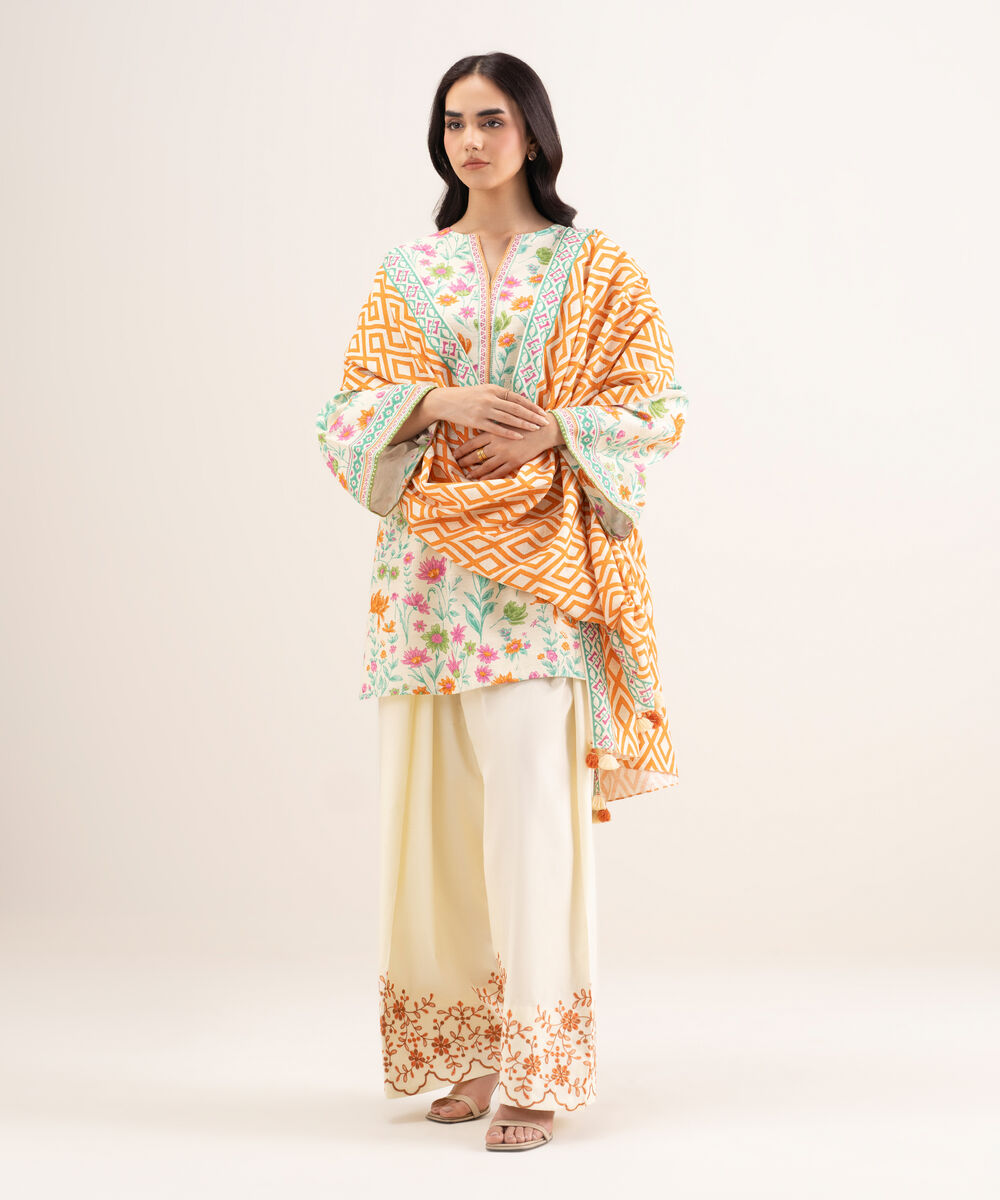 Women's Unstitched Lawn Multi Embroidered 3 Piece Suit