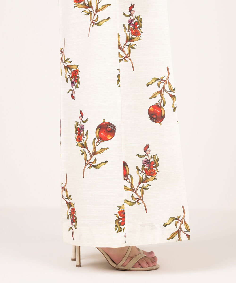 Women's RTW Khaddar Printed Off White Flared Pants