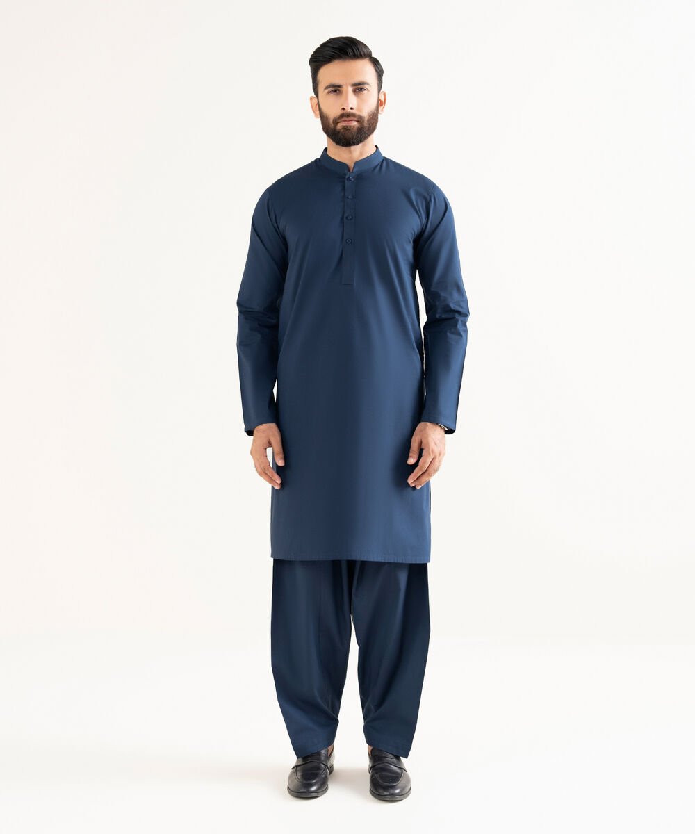Men's 100% Cotton Plain Blue Kurta Shalwar