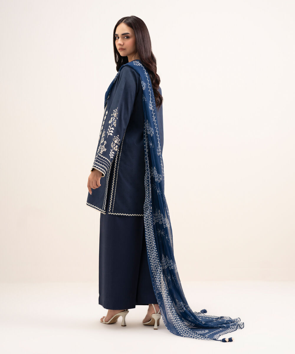 Women's Unstitched Lawn Embroidered Blue 3 Piece Suit