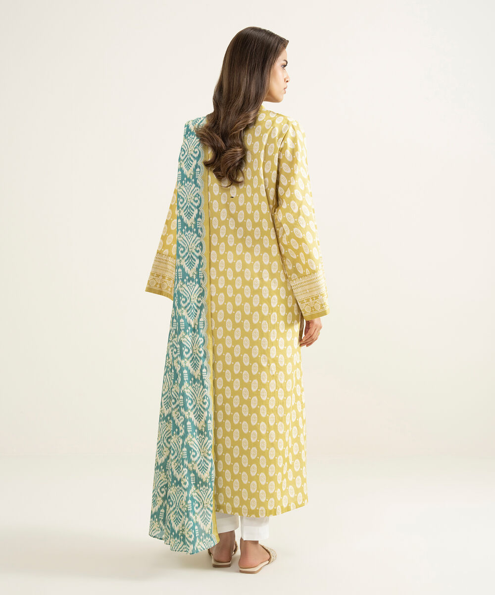 Women's Unstitched Lawn Printed Yellow 2 Piece Suit