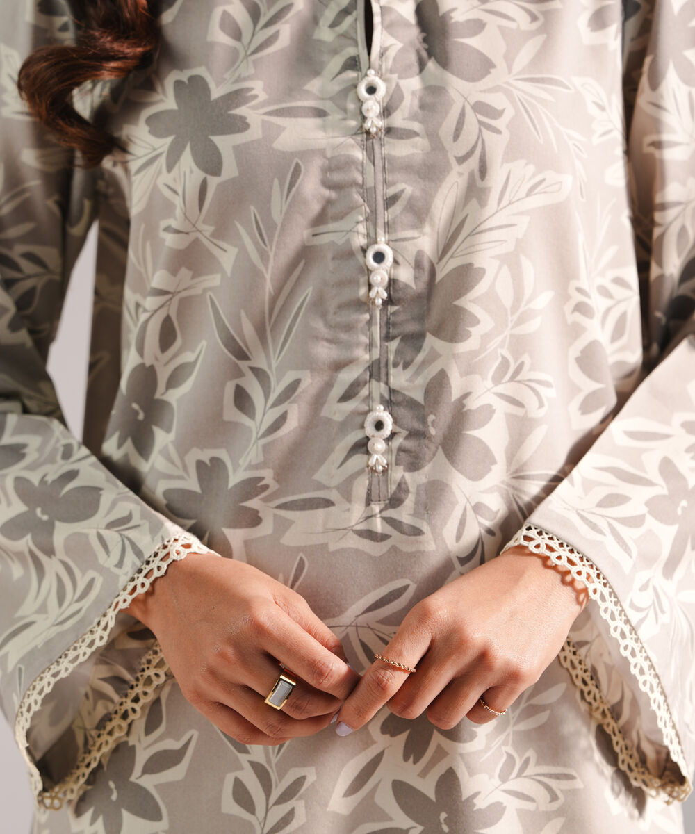 Women's RTW Cotton Viscose Printed Grey 2 Piece Suit