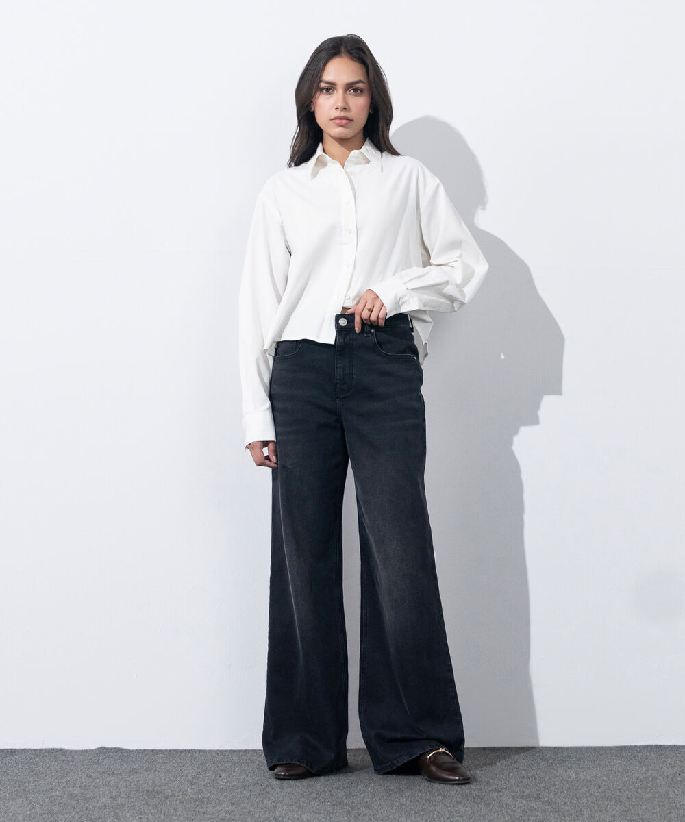 Women's Western Wear Dark Grey Wide Leg Jeans