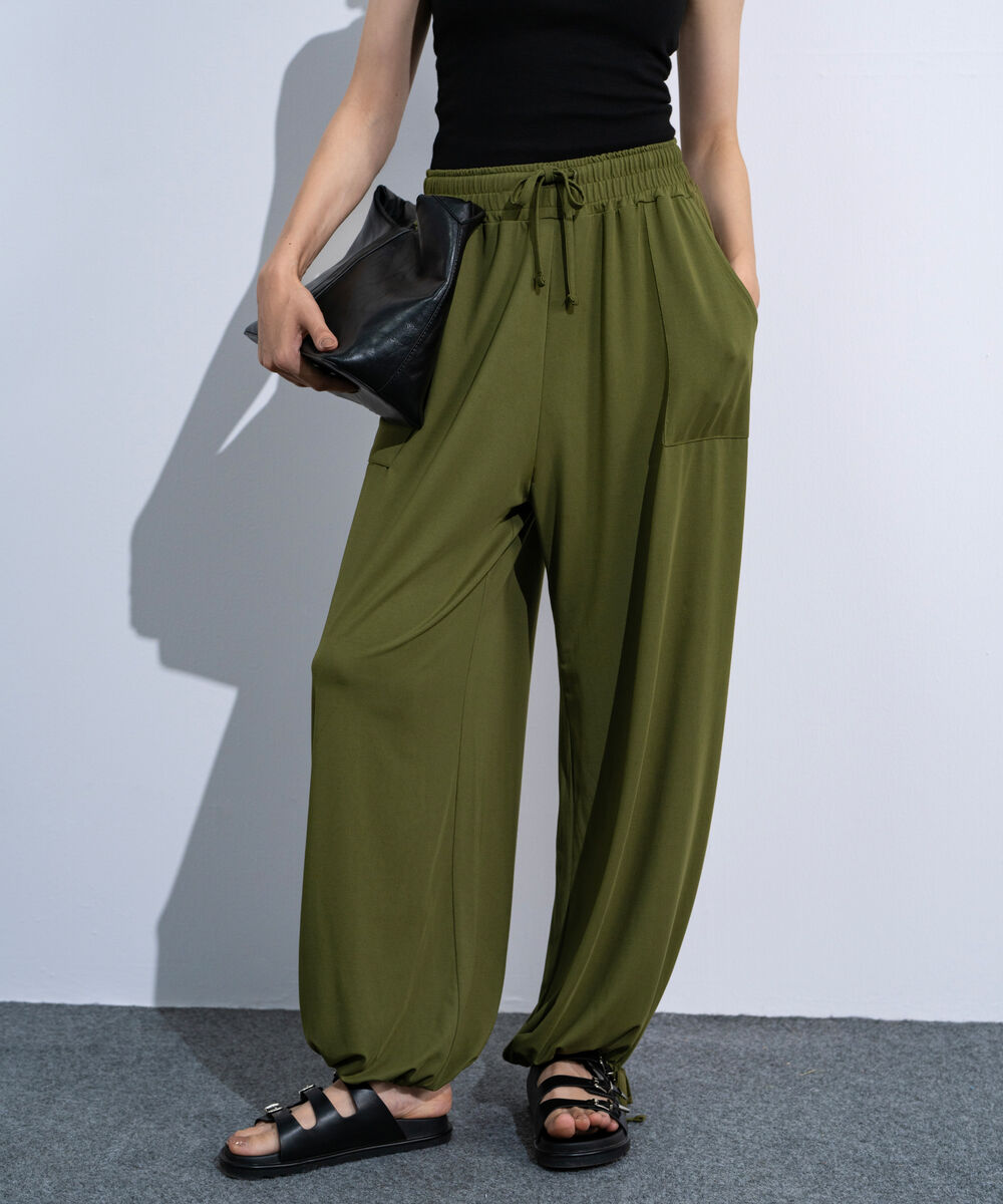 Women's Olive Green Flowing Balloon Trousers
