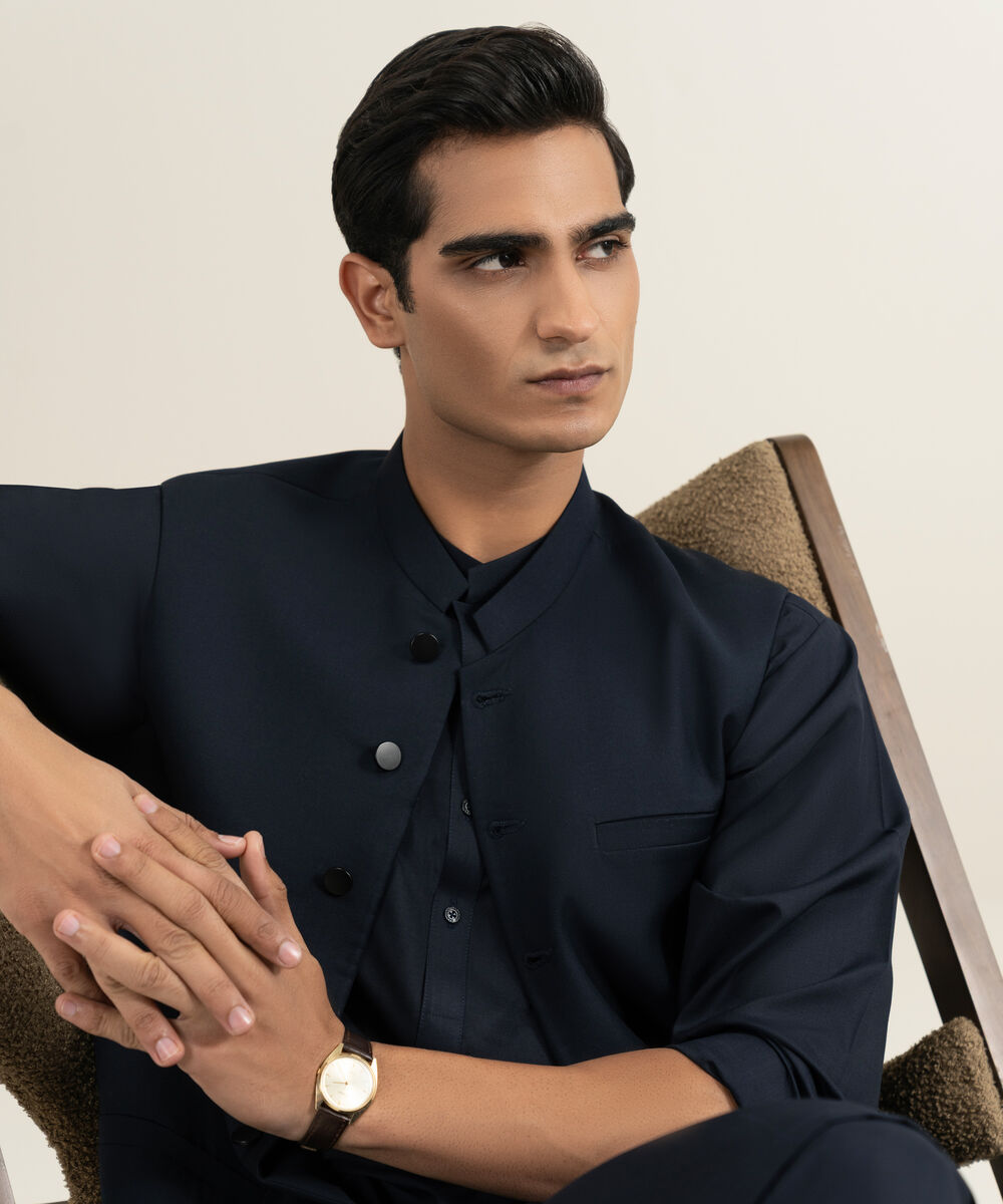 Men's navy Tropical Suiting Waistcoat