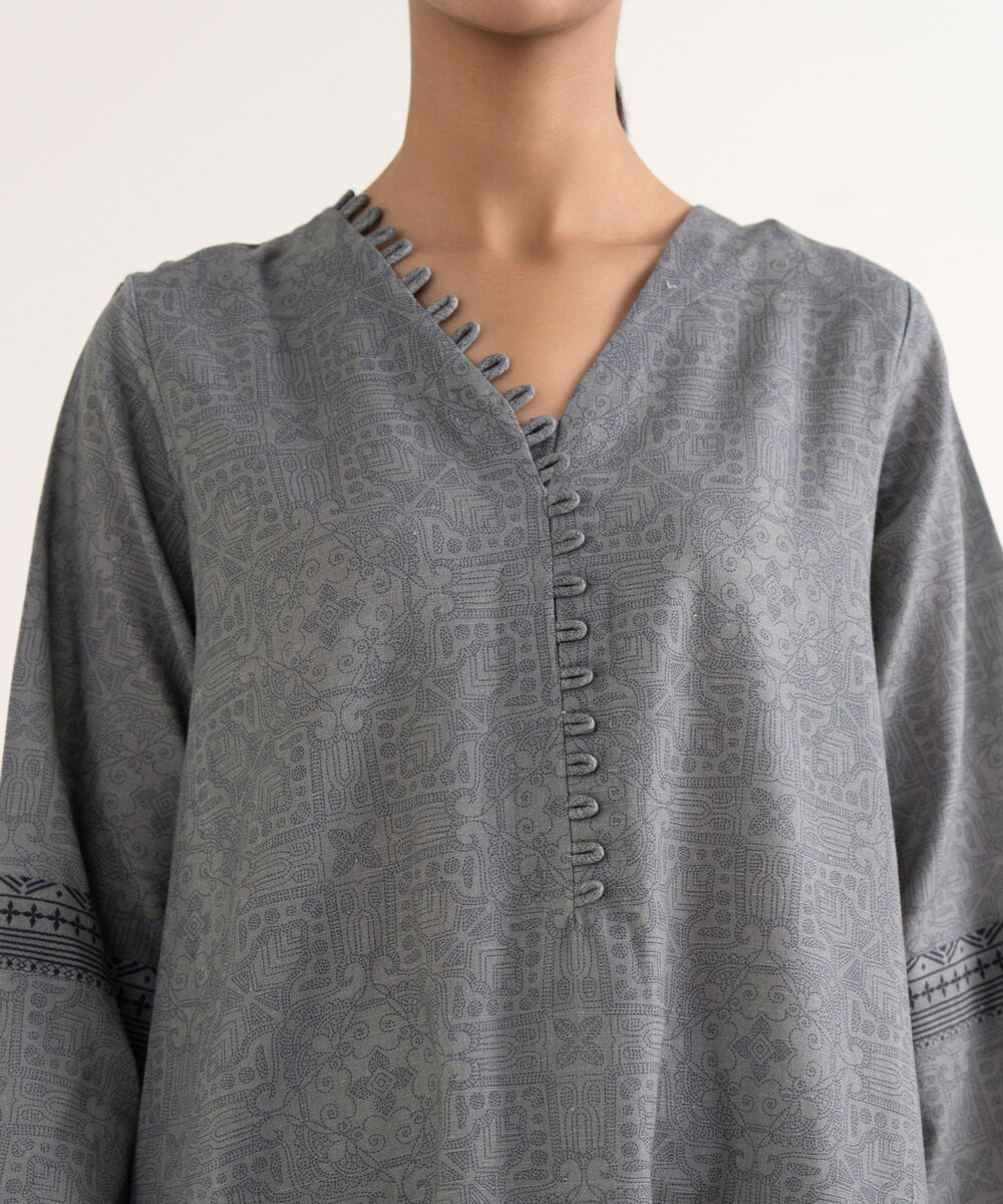 Women's Unstitched Light Khaddar Printed Grey Three Piece Suit