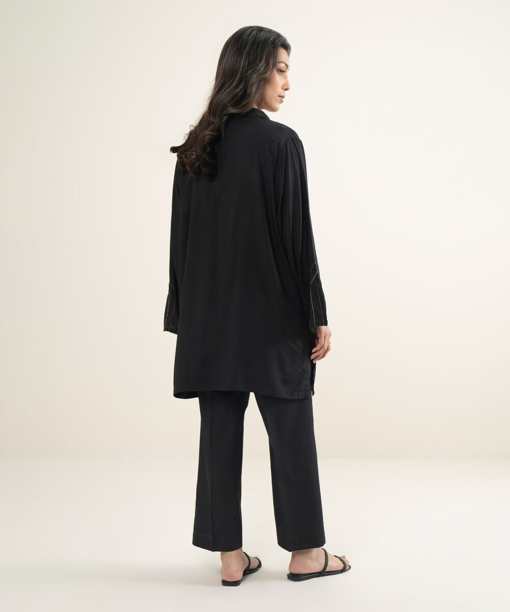 Women's RTW Arabic Lawn Solid Black Straight Shirt