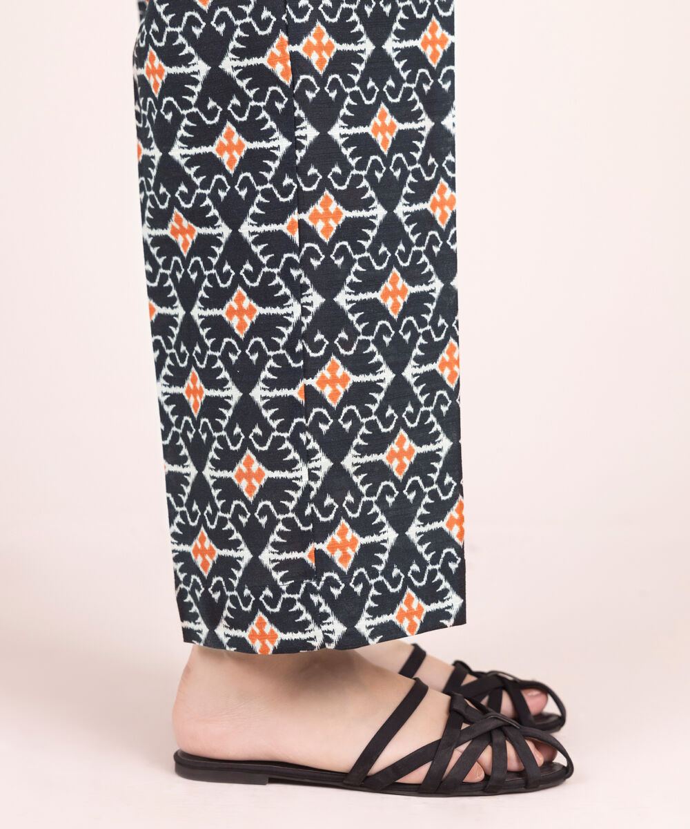Women's RTW Khaddar Printed Black Straight Pants