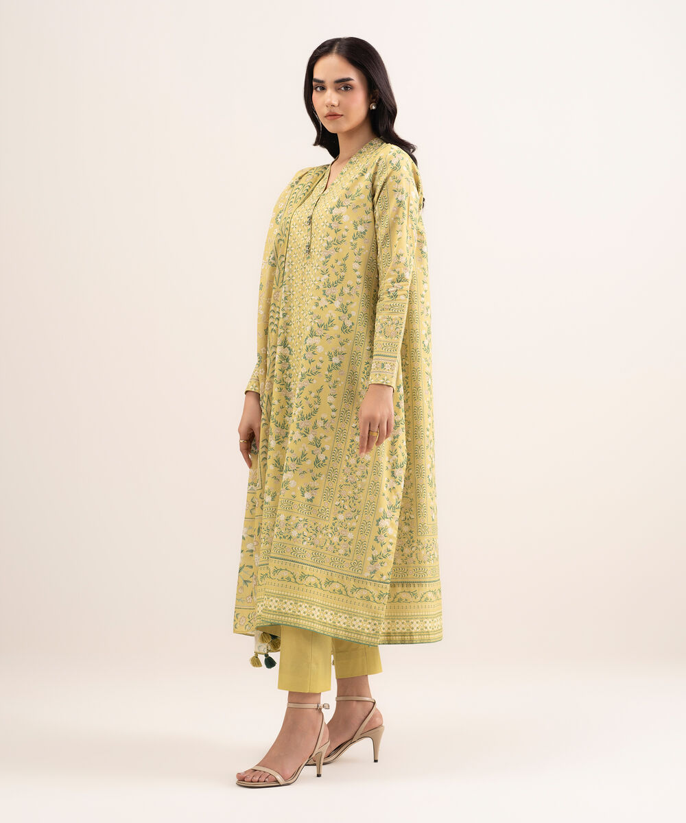 Women's Unstitched Lawn Printed Yellow 3 Piece Suit