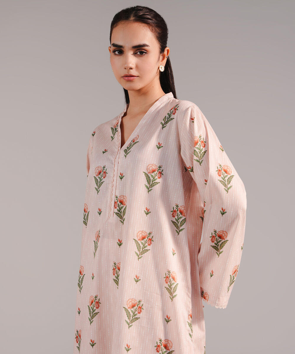 Women's RTW Lawn Printed Pink Straight Shirt