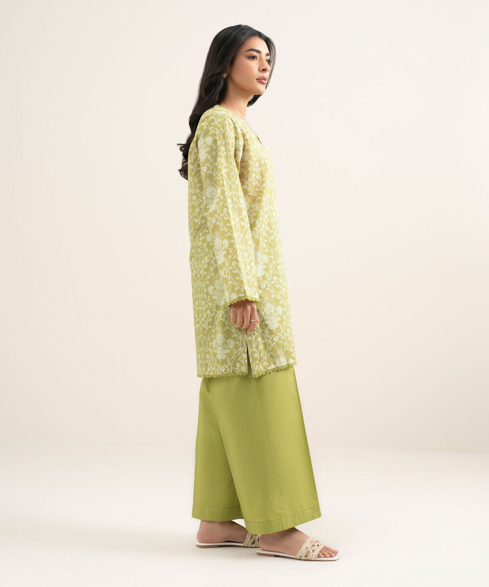 Women's RTW Lawn Printed Green Straight Shirt