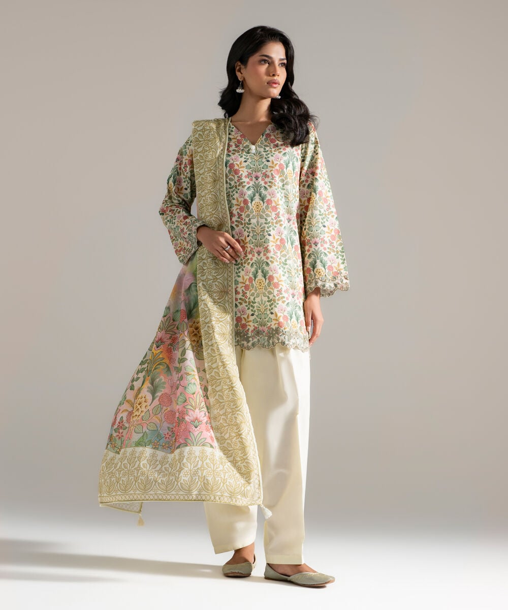 Women's RTW Cambric Embroidered Multi 3 Piece Suit