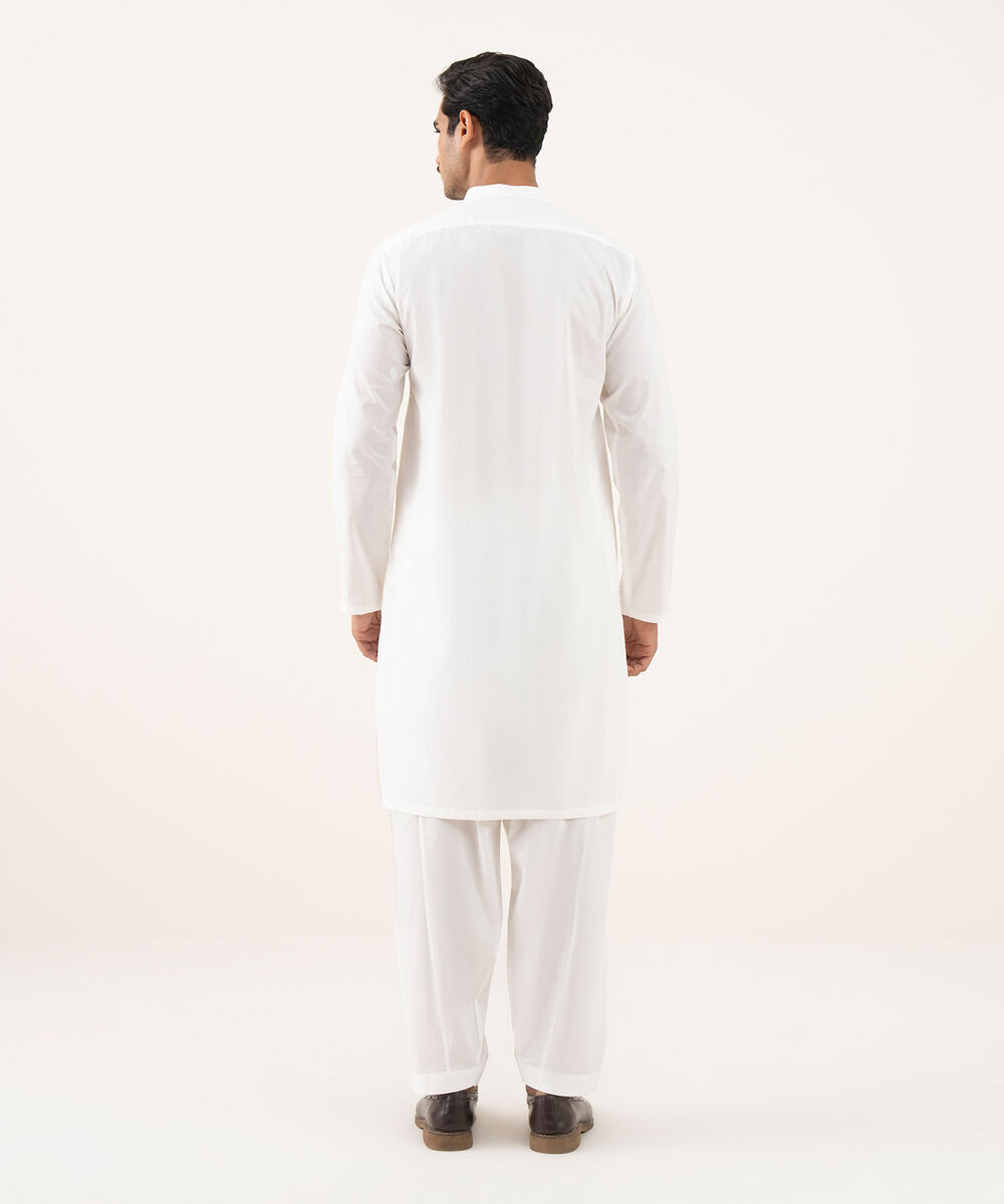 Men's 100% Cotton Plain Off-White Kurta Shalwar