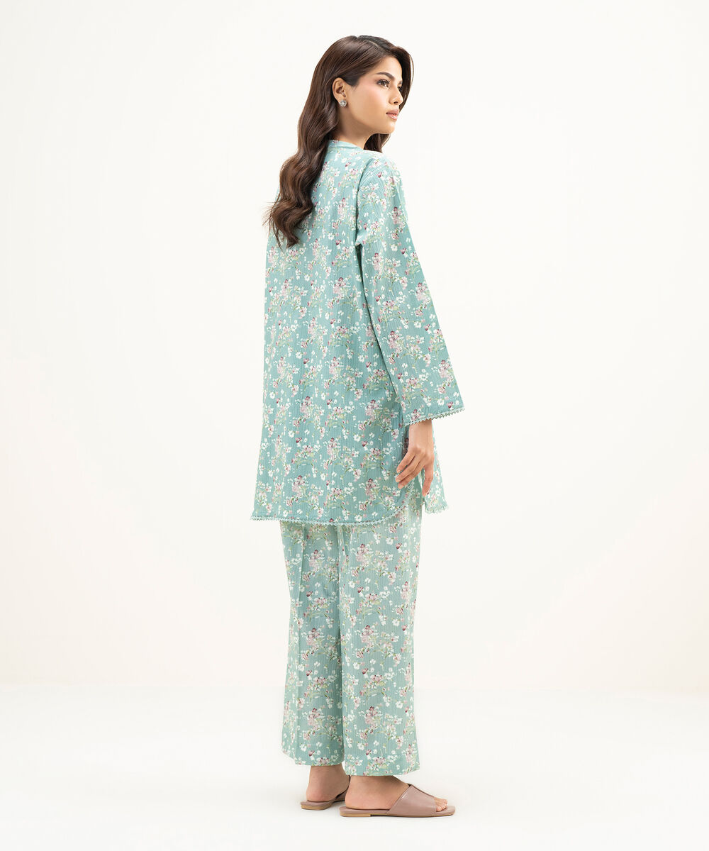 Women's RTW Seersucker Printed Dusty Mint Straight Shirt