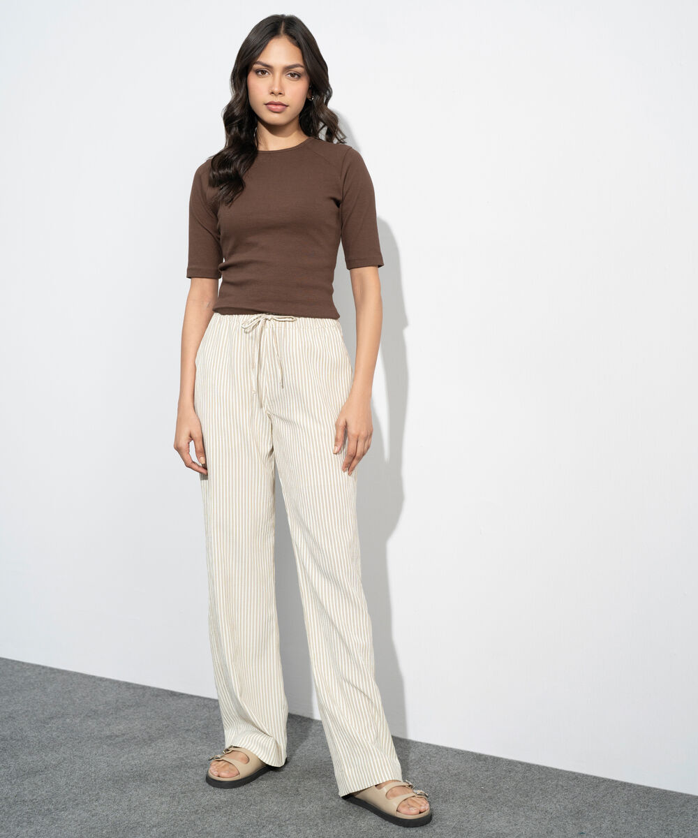 Women's Western Brown Slim-Fit Ribbed Top