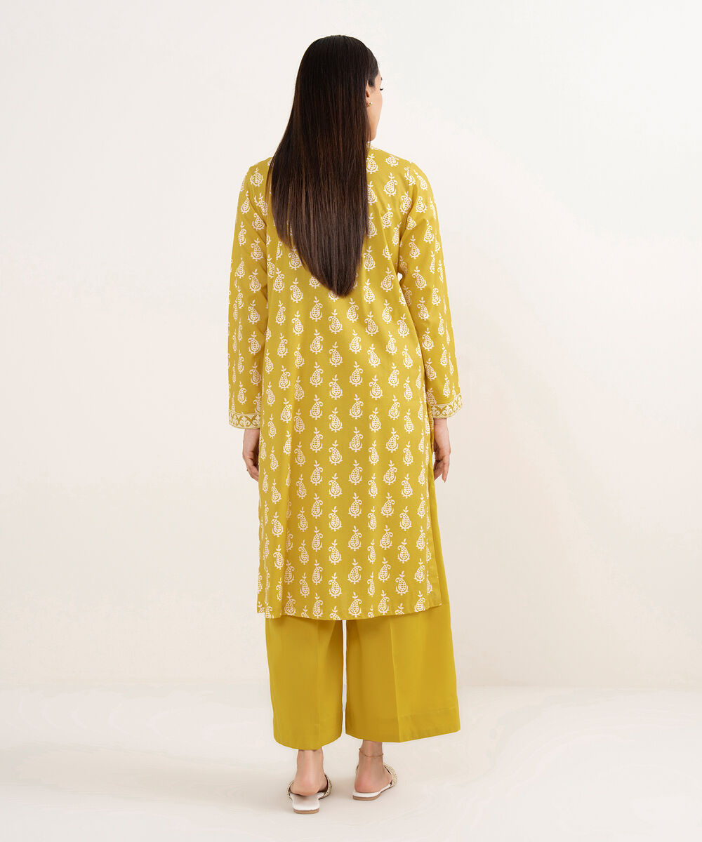 Women's RTW Lawn Yellow Embroidered A-Line Shirt