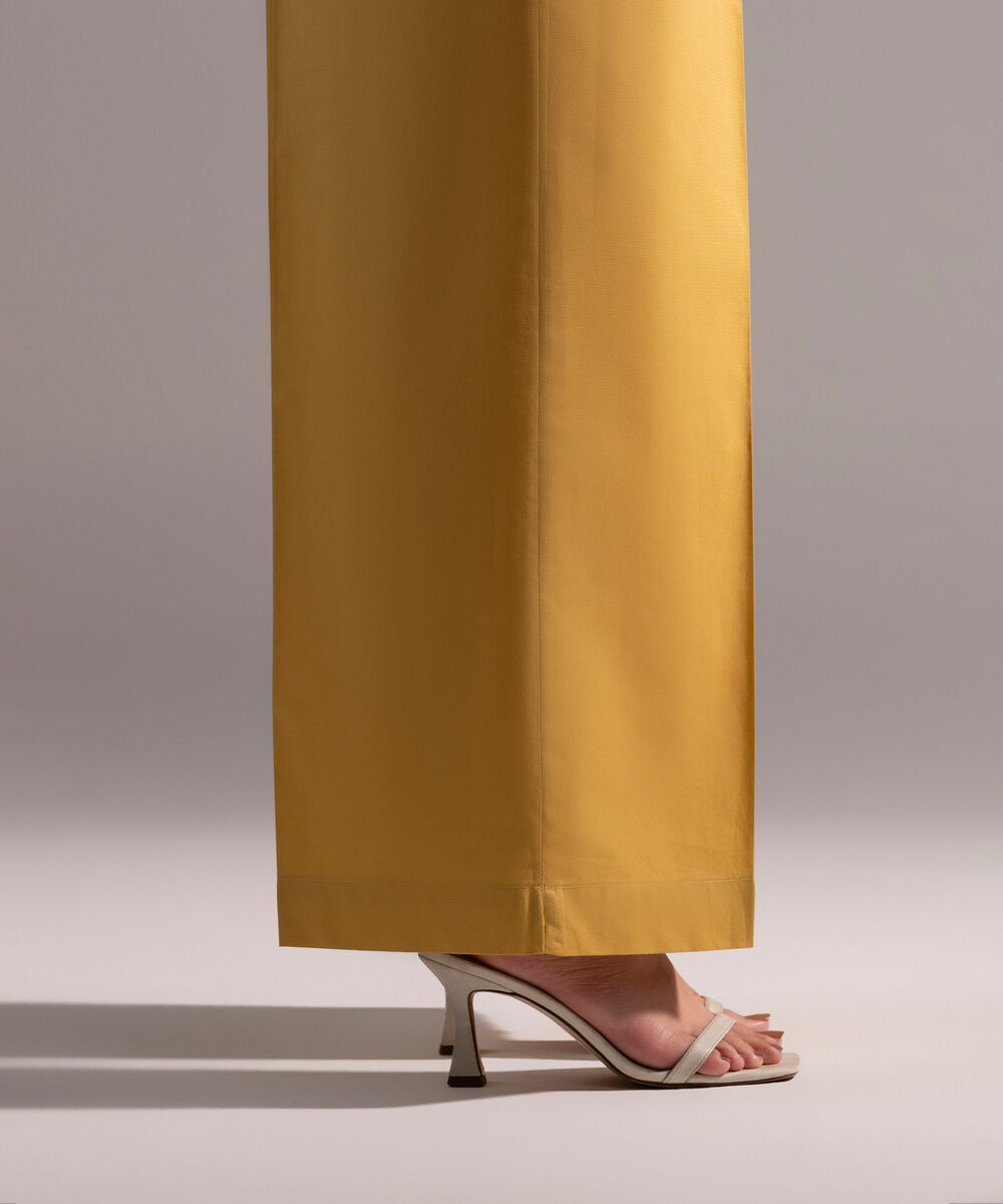Women's RTW Cambric Solid Yellow Flared Pants