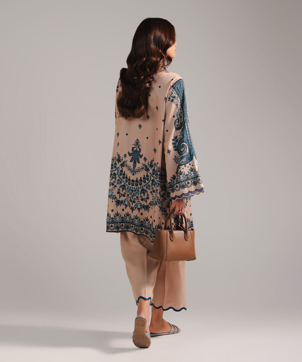 Women's RTW Satin Viscose Embroidered Beige 2 Piece Suit