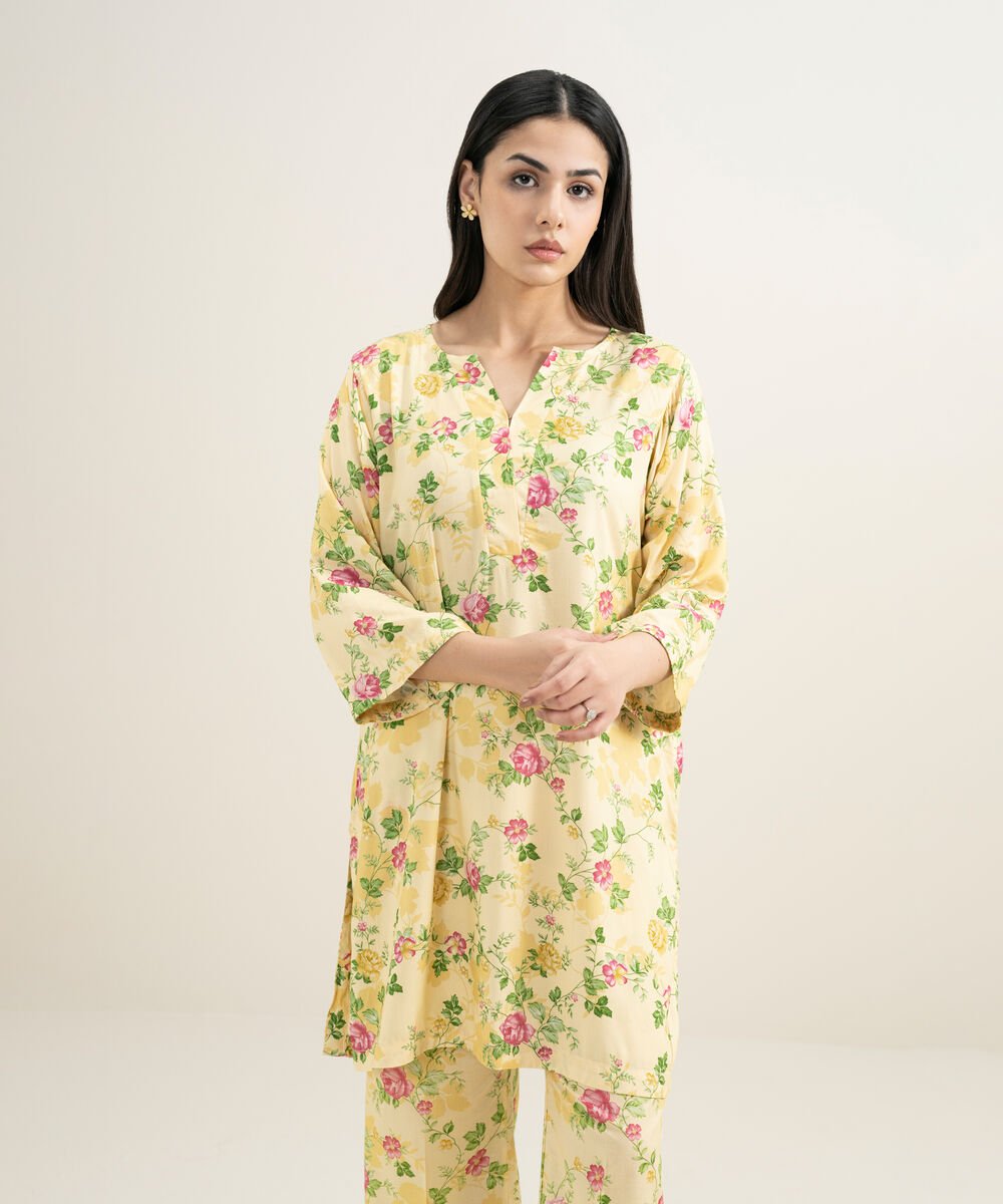 Women's RTW Arabic Lawn Printed Yellow 2 Piece Suit