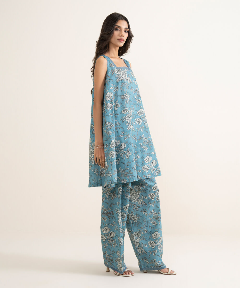 Women's Unstitched Lawn Printed Blue 2 Piece Suit
