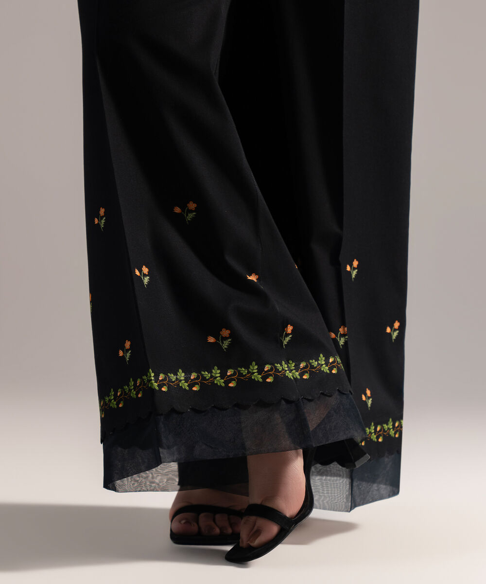 Women's RTW Cambric Printed Black Flared Pants