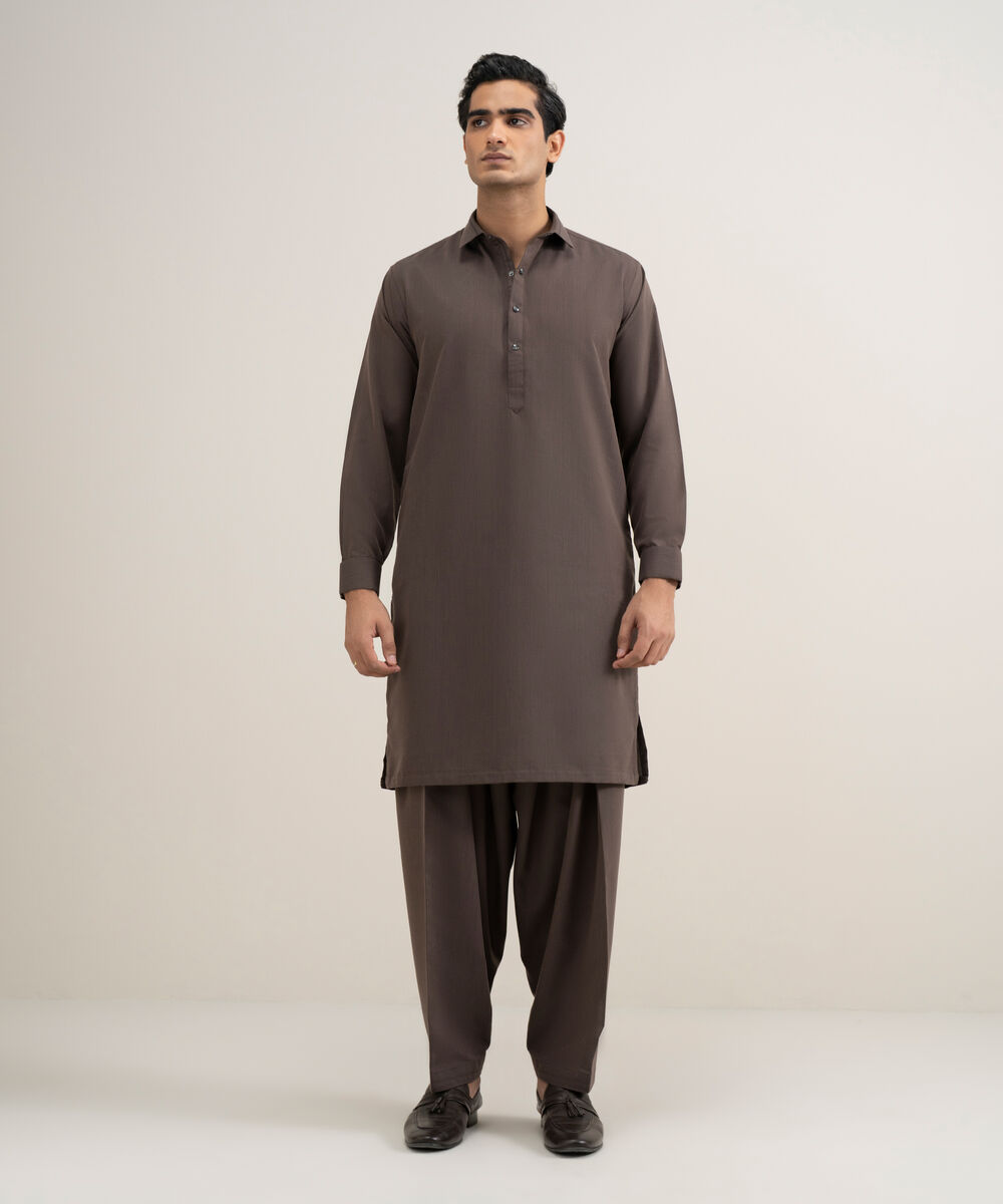 Men's Stitched Luxury Wash and Wear Brown Suit