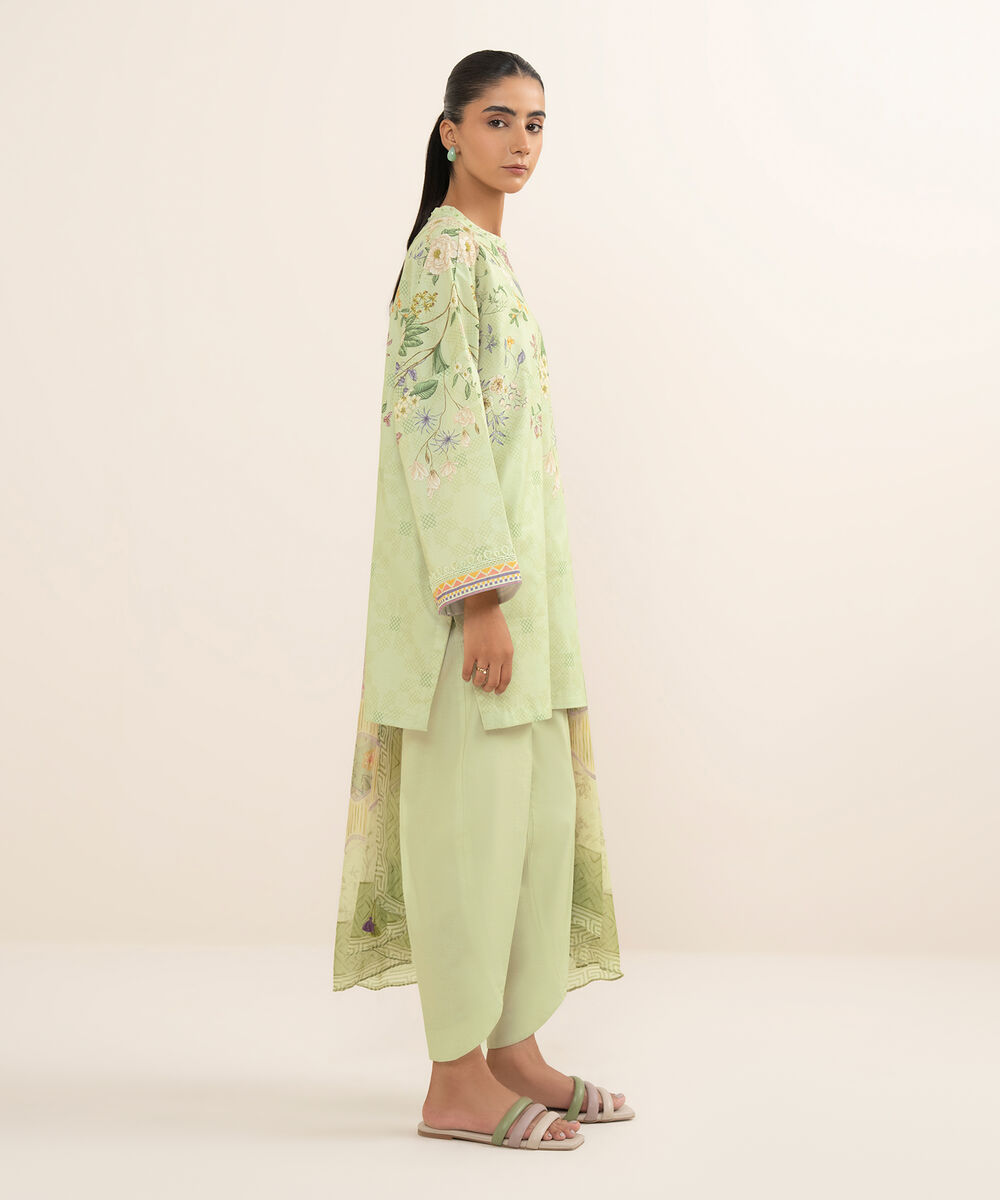 Women's Unstitched Lawn Printed Green 3 Piece Suit