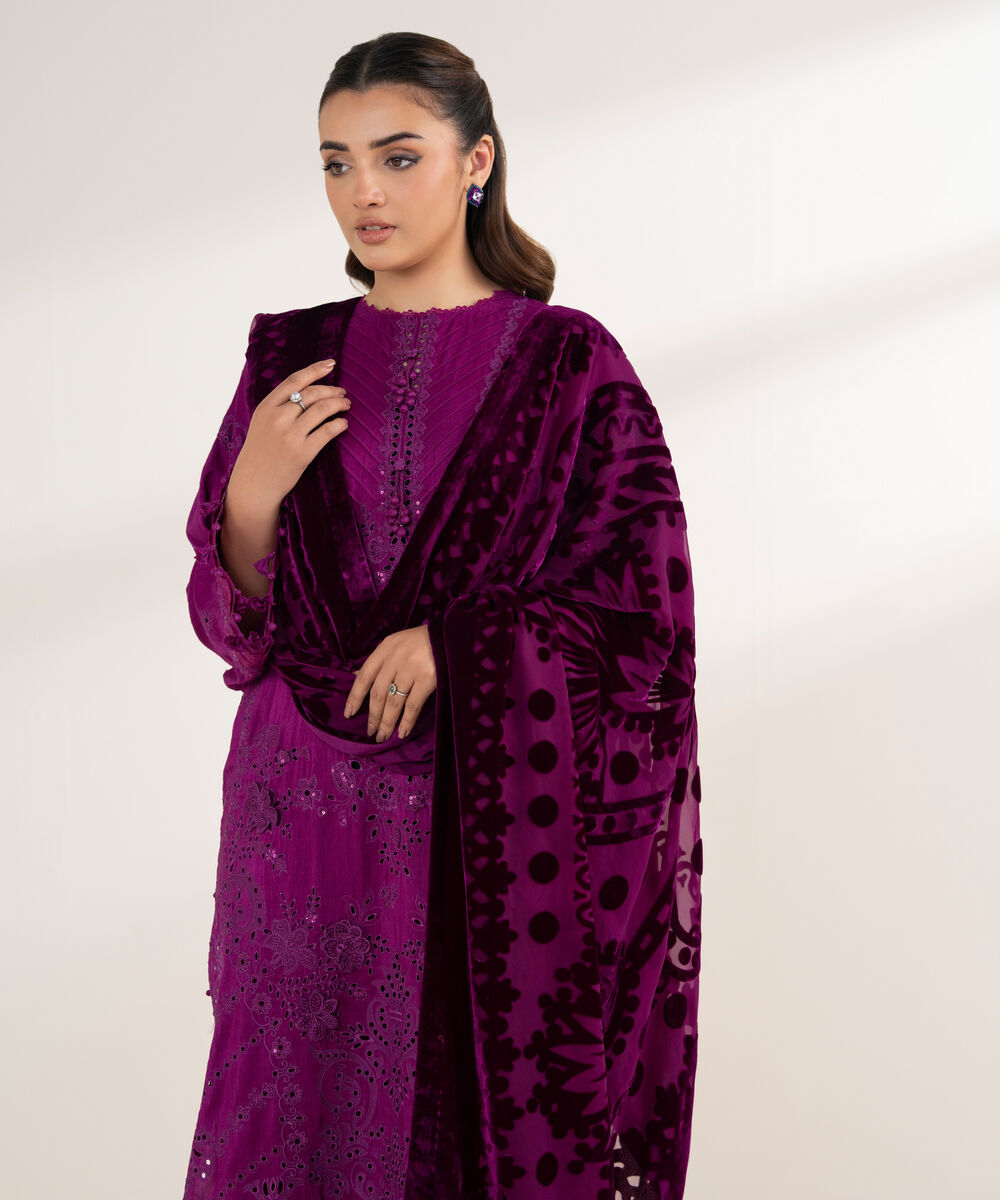 Women's Unstitched Viscose Raw Silk 3 Piece Suit