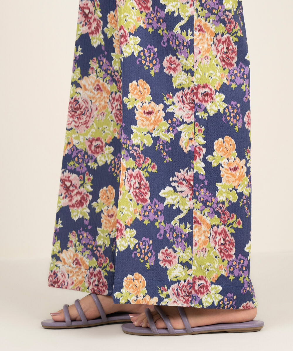 Women's RTW Seersucker Printed Purple Flared Pants